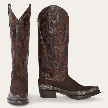 STETSON | FOR WOMEN | DAKOTA BROWN SUEDE & TEJU COWBOY BOOT-Brown