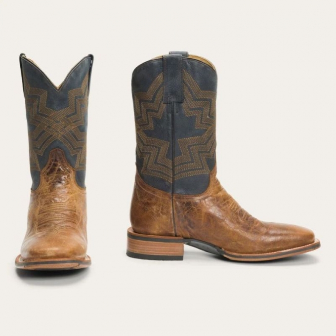 STETSON | FOR MEN | GODDARD BURNISHED BLUE & BROWN LEATHER BOOT-Brown