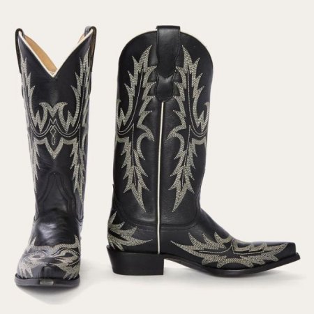 STETSON | FOR WOMEN | TINA BLACK & WHITE FLAME EMBROIDERED COWBOY BOOT-Black