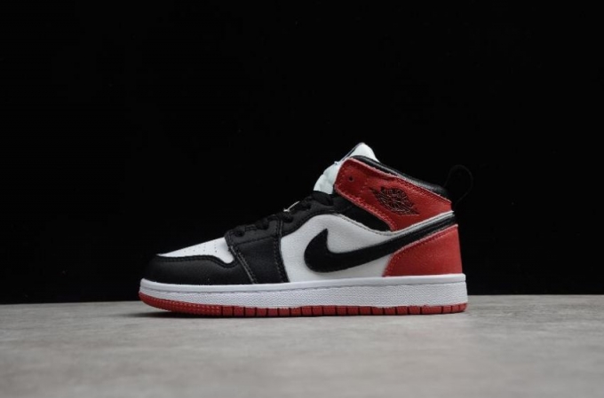 Kids | Air Jordan 1 Mid Black Red White Basketball Shoes