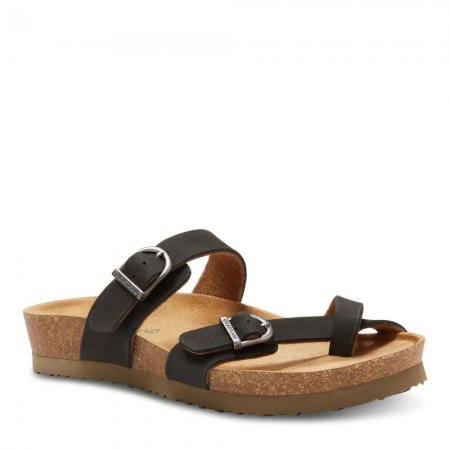 Eastland | Women's Tiogo Buckle Strap Thong Sandals-Black Nubuc | Special Sale