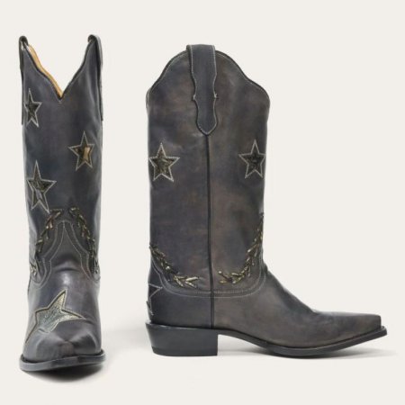 STETSON | FOR WOMEN | STAR DISTRESSED BLACK COWBOY BOOT-Black