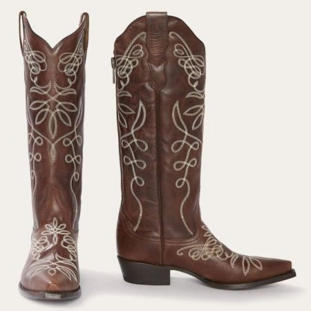 STETSON | FOR WOMEN | ADELINE BURNISHED BROWN BACK ZIP COWBOY BOOT-Brown