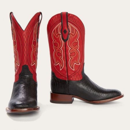 STETSON | FOR MEN | ARLINGTON BLACK TEJU RED MATTE COWBOY BOOT-Black