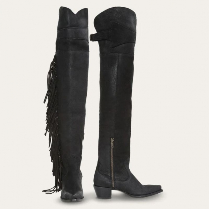 STETSON | FOR WOMEN | BLACK FRINGE OVER-THE-KNEE LEATHER BOOT-Black